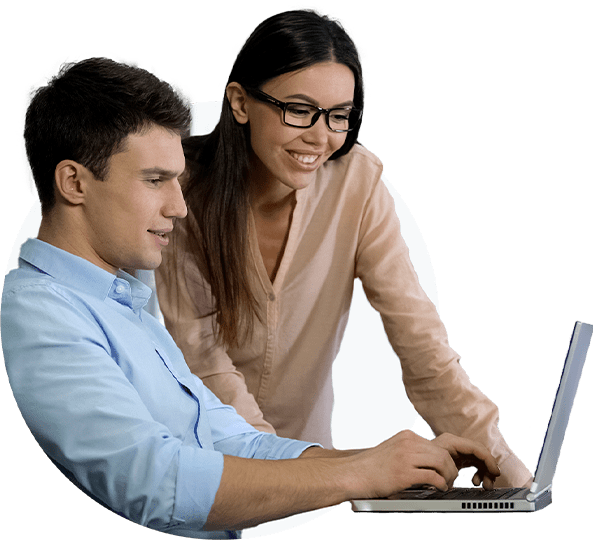 Man and Woman looking at laptop