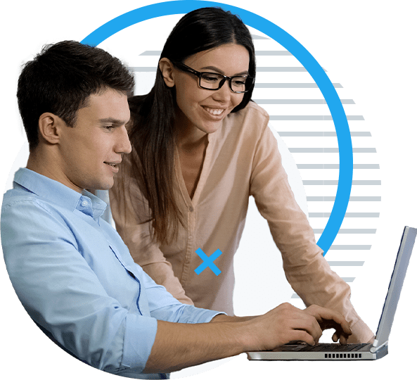 Man and Woman looking at laptop