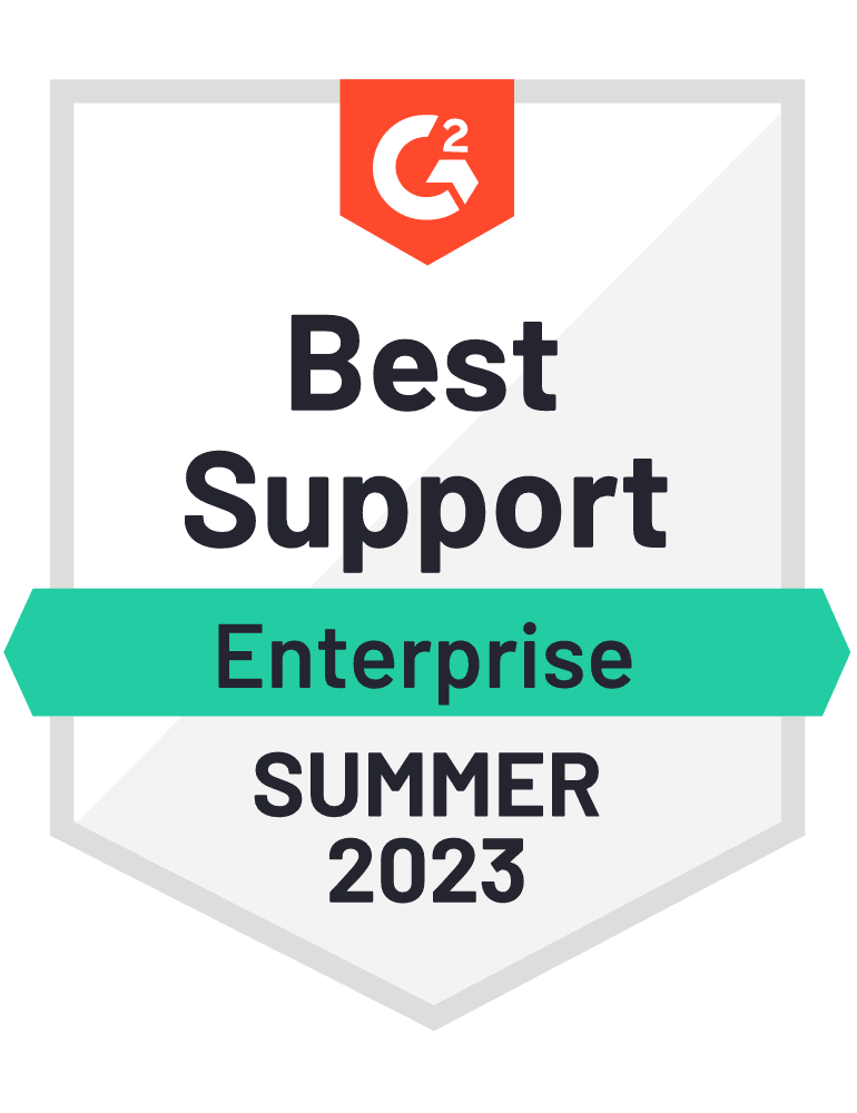 G2 Crowd Best Support Enterprise summer 2023 badge