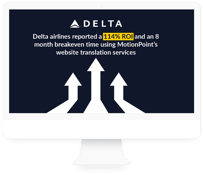 A Delta Airlines reportou um ROI de 114% e 8 meses de tempo de recuperação do investimento usando os serviços de tradução de websites da Motionpoint