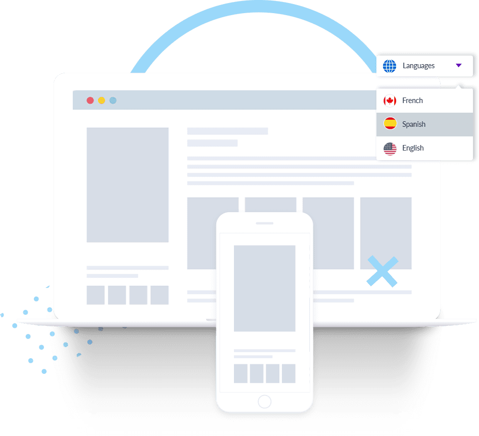 gráfico estilizado que representa sitios web para computadoras y dispositivos móviles