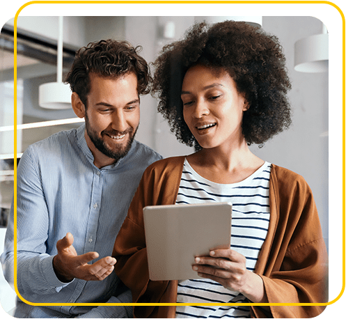 Couple reviewing tablet