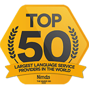 Distintivo dos 50 melhores provedores de serviços de idiomas de grande porte do mundo de Nimdzi